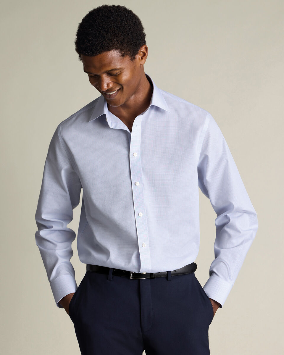 Non-Iron Stretch Poplin Check Shirt &ndash; Lilac & Sky Blue