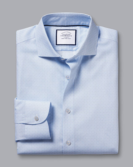 Semi-Spread Collar Non-Iron Decorative Print Shirt - Sky Blue