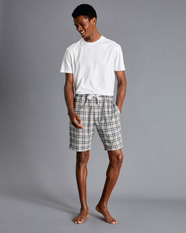 Check Pyjama Shorts - Chalk & Denim Blue