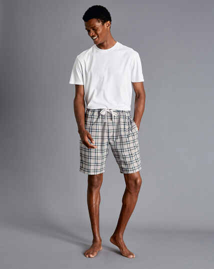 Check Pyjama Shorts - Chalk & Denim Blue