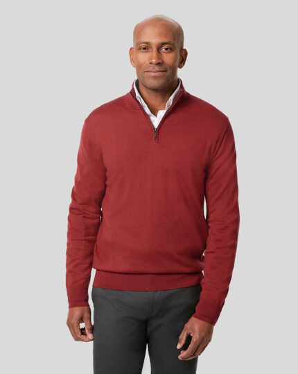 Merino Zip Neck Sweater - Brick Red 