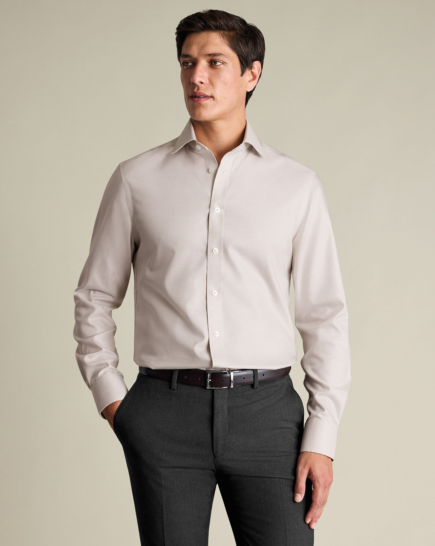 Non-Iron Stretch Greenwich Weave Shirt - Stone