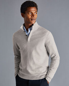 Merino Cashmere Button Neck Sweater - Silver