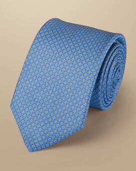 Cravate à mini-motifs floraux en soie résistante aux taches - bleuet