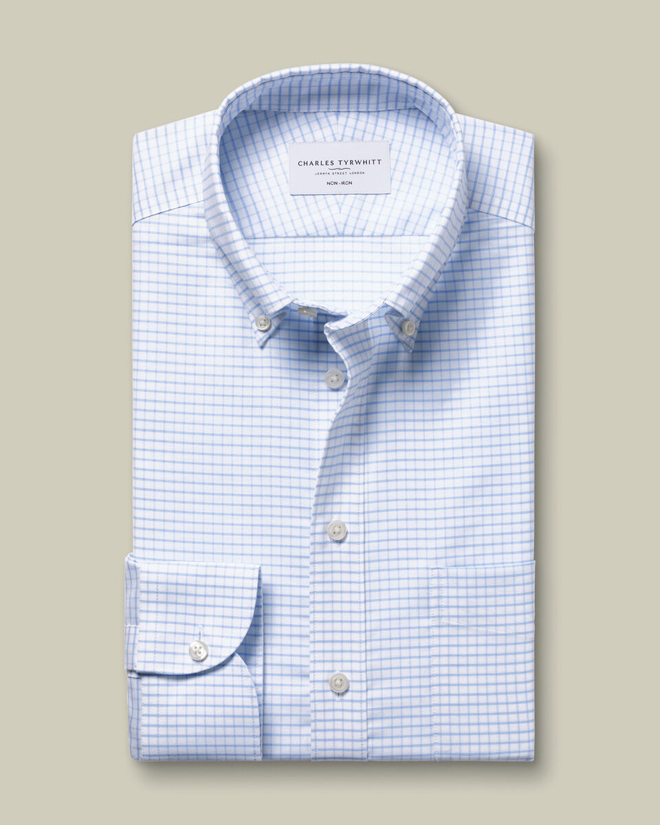 Non-Iron Stretch Oxford Check Shirt - Cornflower Blue