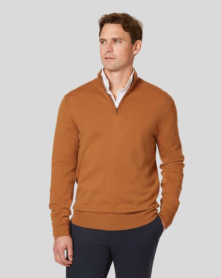 Merino Zip Neck Sweater - Orange