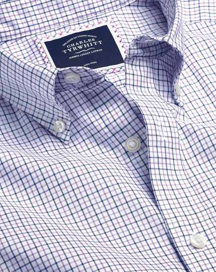 Bügelfreies Oxfordhemd aus Stretchgewebe mit Button-down-Kragen und Karos - Lila & Marineblau