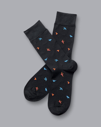 Multi Origami Bird Motif Socks - Black