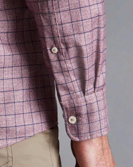 Bügelfreies Twill-Hemd mit Button-down-Kragen und Windowpane-Karos - Traubenfarben