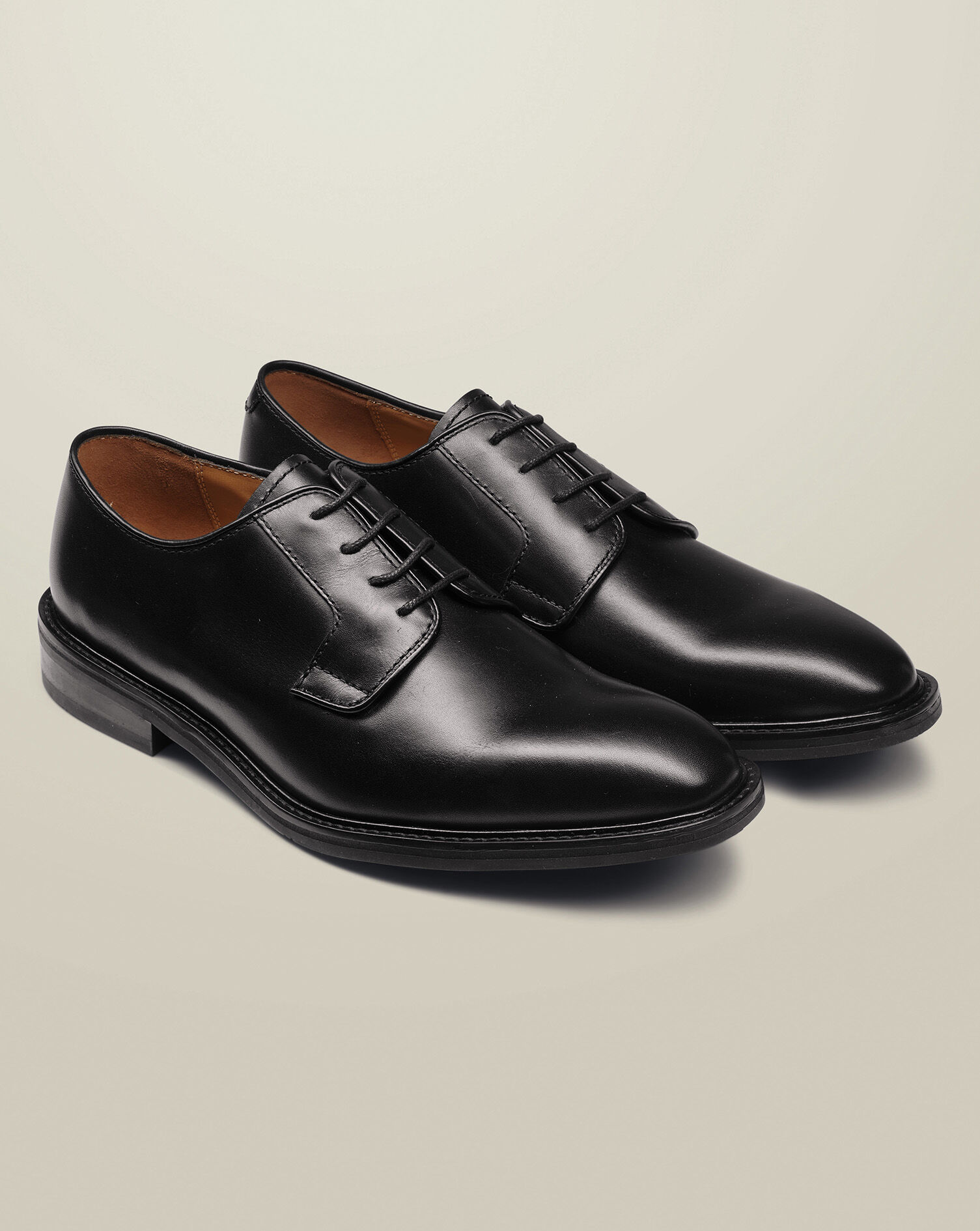 Leather Rubber Sole Derby Shoes - Black | Charles Tyrwhitt US