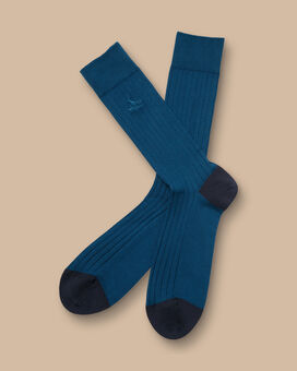 Cotton Rib Socks - Dark Turquoise Blue