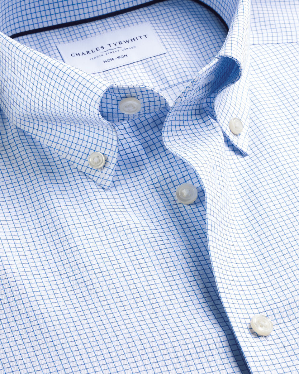 B&uuml;gelfreies Twill-Hemd mit Gitterkaros&nbsp;- Kornblumenblau