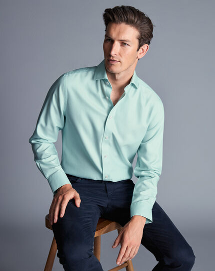 Spread Collar Non-Iron Clifton Weave Shirt - Aqua Green