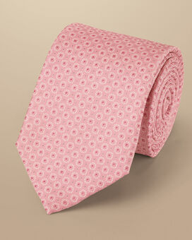 Cravate à motifs mini fleurs en soie résistante aux taches - rose