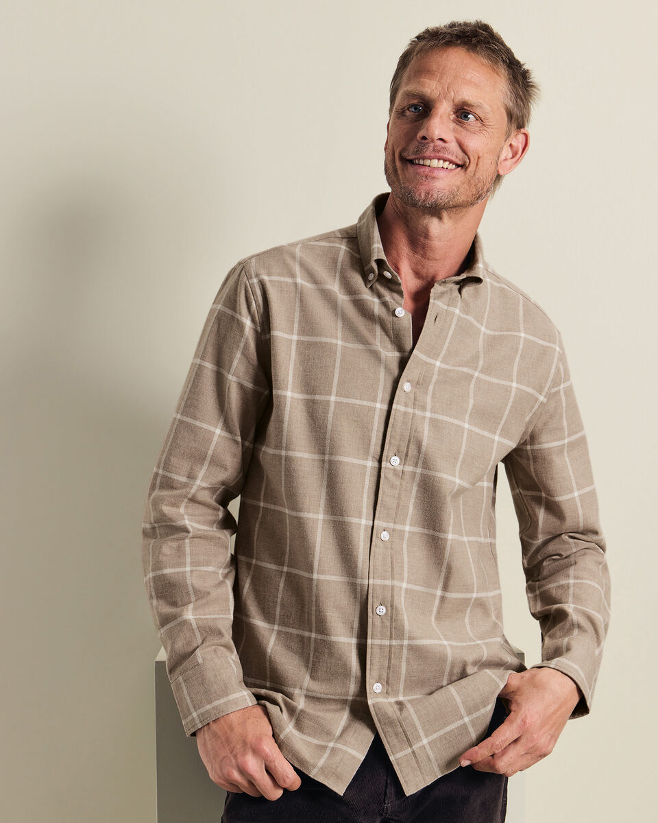 Geborsteld Flanel Overhemd Met Ruitpatroon - Taupe