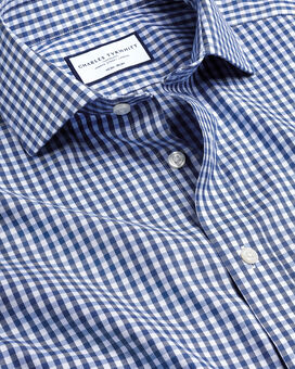 Chemise à carreaux Vichy en sergé à col italien sans repassage - Bleu royal