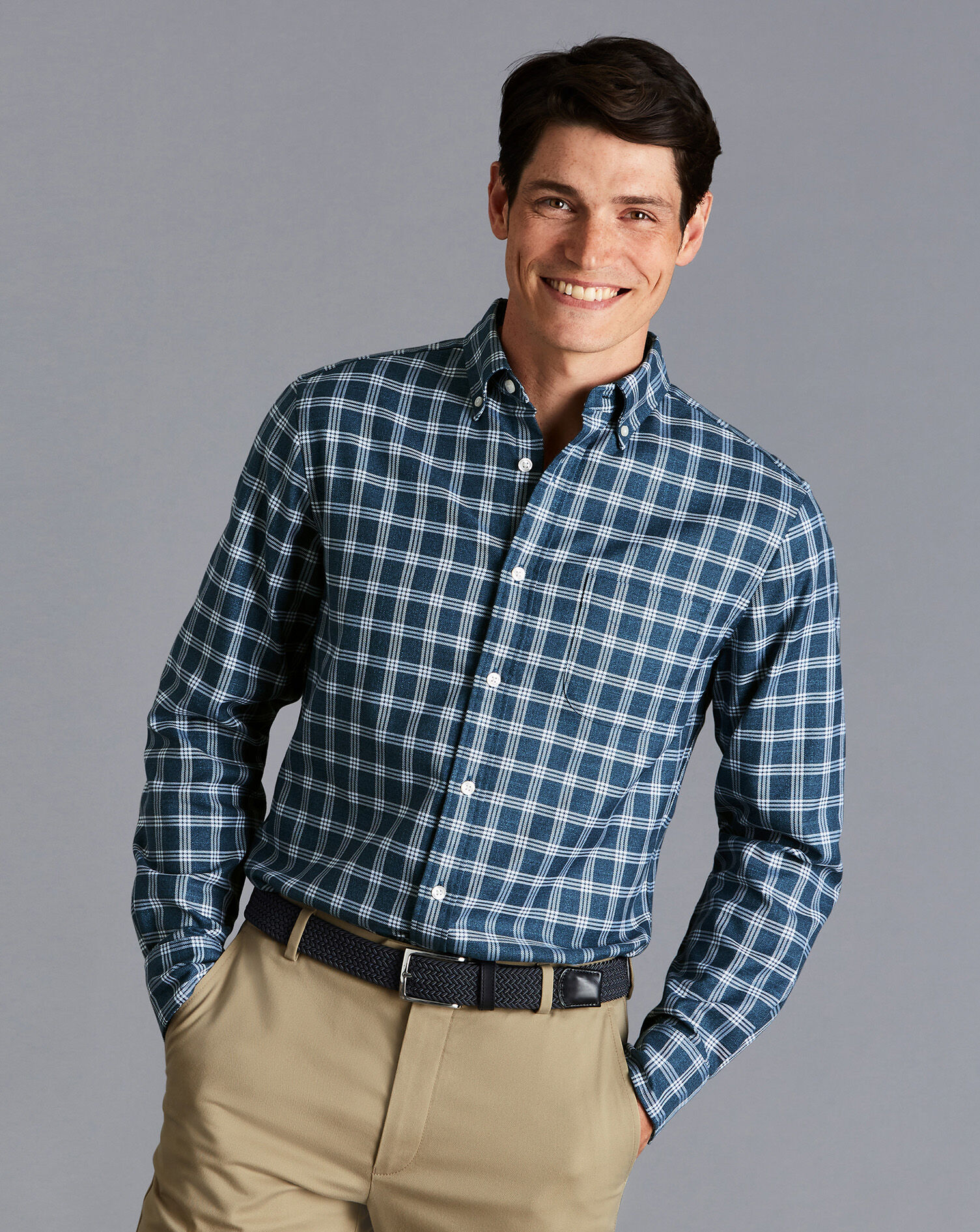 Non-Iron Twill Windowpane Check Shirt 