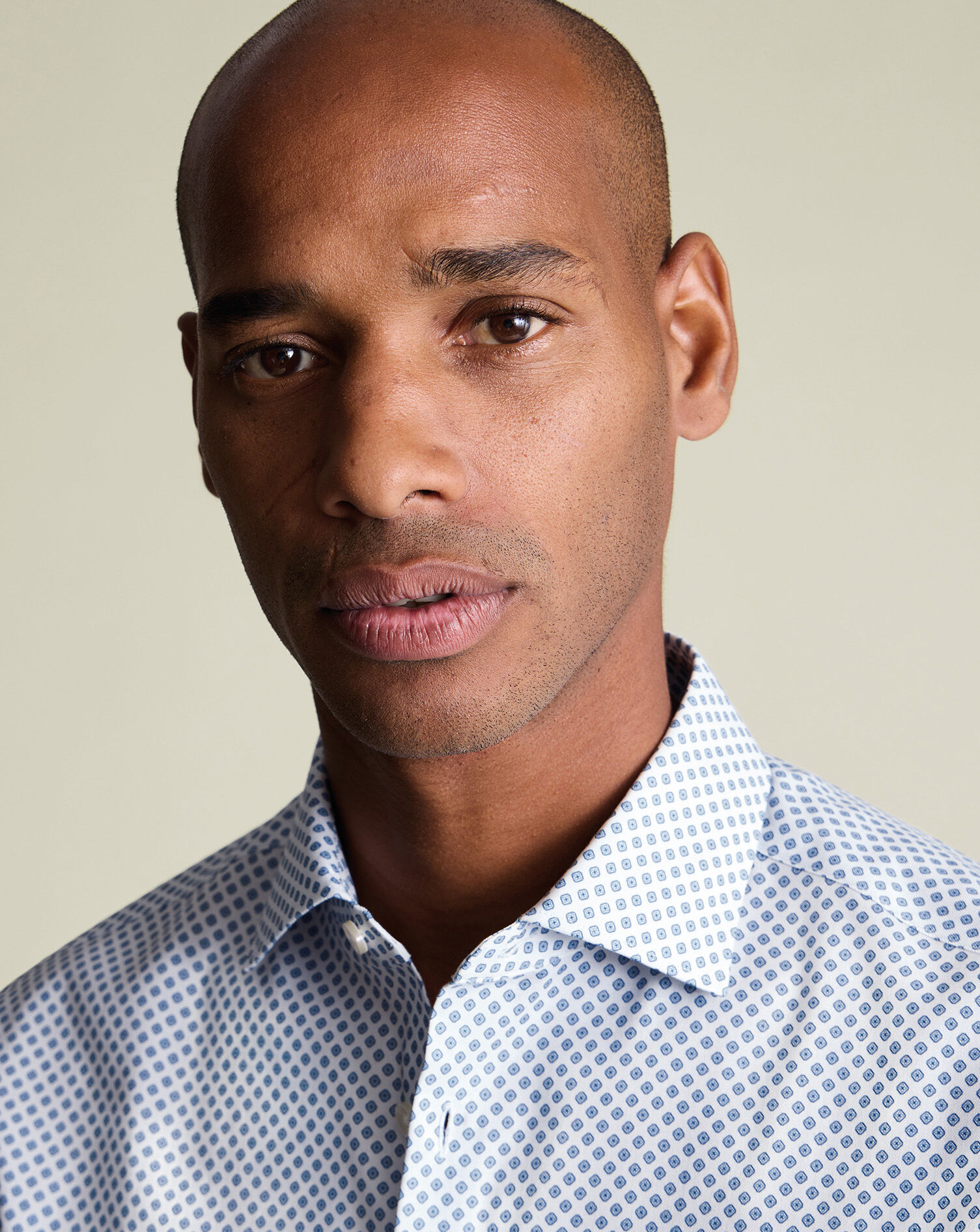 Non-Iron Stretch Diamond Print Shirt - Denim Blue