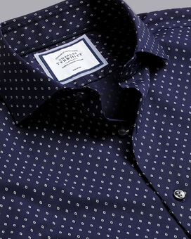Semi-Cutaway Collar Non-Iron Diamond Print Shirt - French Blue