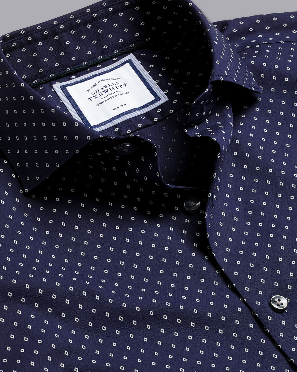 Semi-Cutaway Collar Non-Iron Diamond Print Shirt - French Blue ...