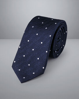 Silk Wool Blend Spot Slim Tie - Indigo Blue