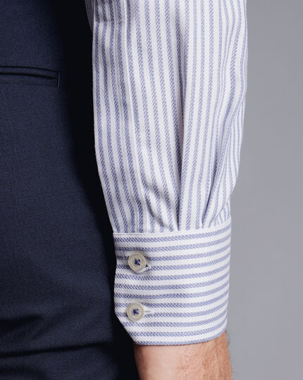 Spread Collar Non-Iron Henley Weave Stripe Shirt - Royal Blue