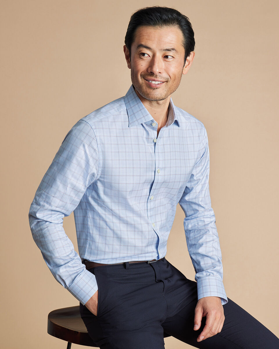 Luxury Prince Of Wales Check Shirt - Sky Blue