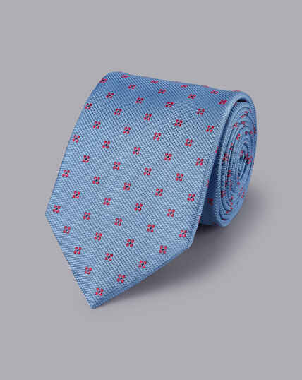 Krawatte aus Seide mit Blumenmuster - Himmelblau