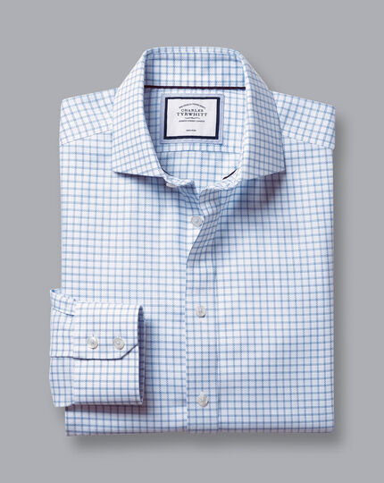 Spread collar Non-Iron Richmond Weave Check Shirt - Cornflower Blue