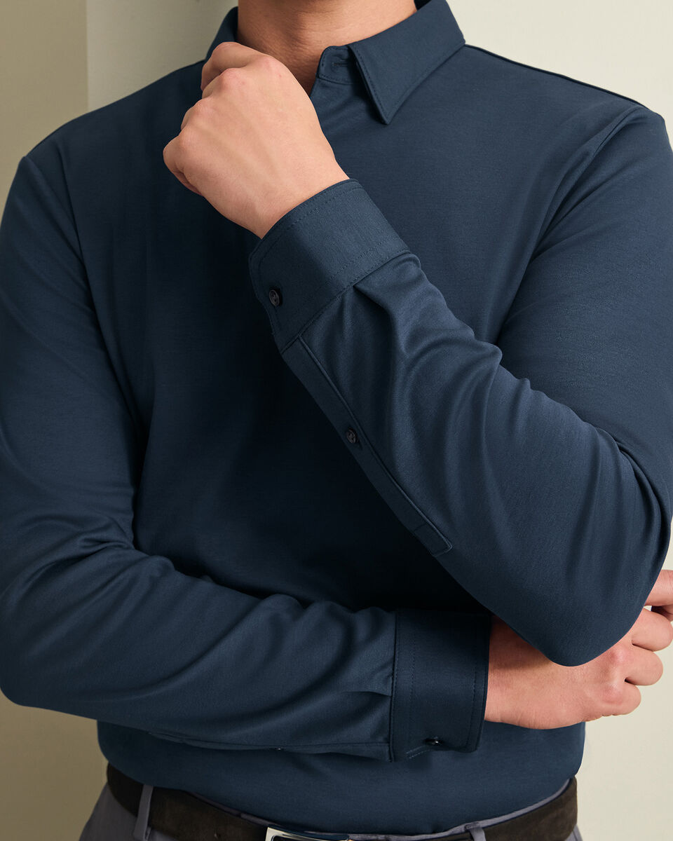 Long Sleeve Smart Cotton Polo - Petrol Blue