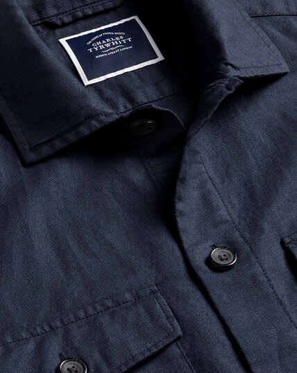 Cotton Linen Overshirt  - Navy