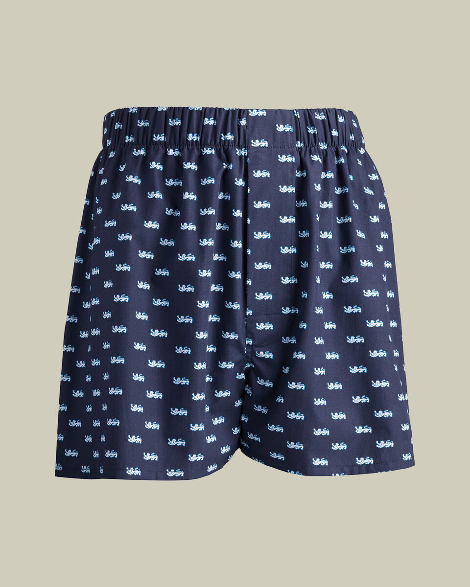 The Lions Print Woven Boxers - Ink Blue