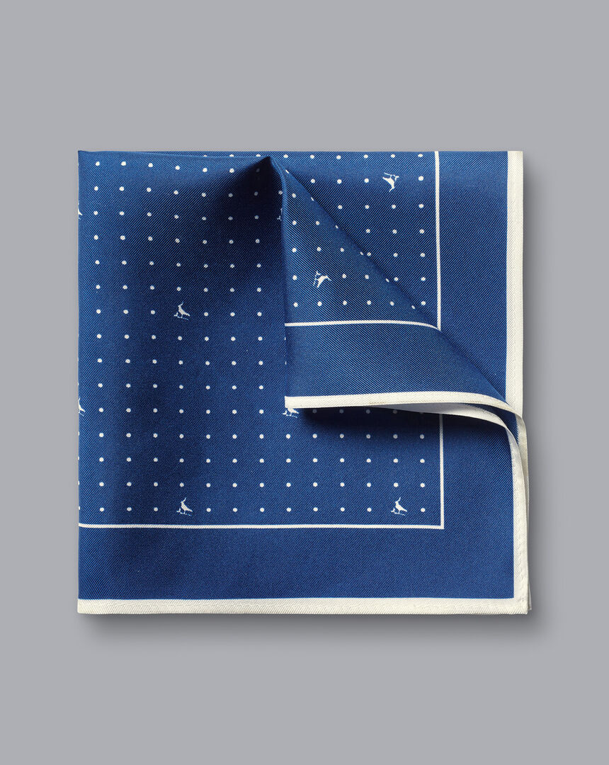 Spot Print Silk Pocket Square - Cobalt Blue & White