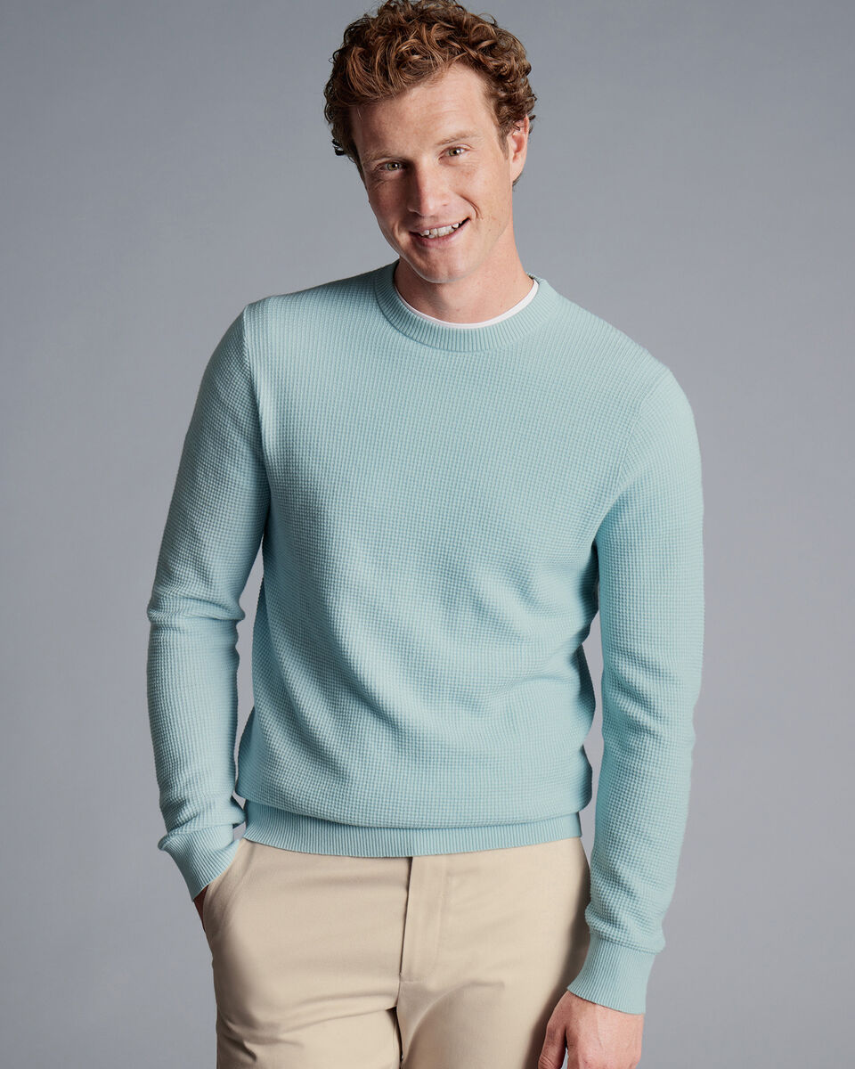 Pull Gaufré En Coton Et Mérinos À Col Rond Vert Menthe Charles