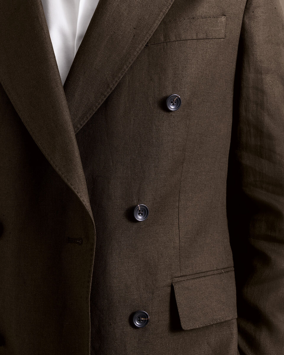 Double Breasted Pure Linen Jacket - Chocolate Brown