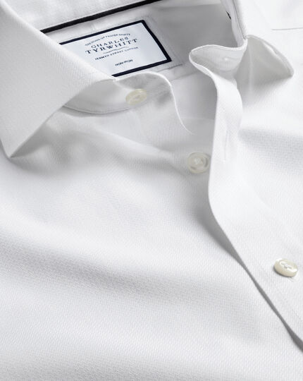 Bügelfreies Henley Hemd mit Haifischkragen - Weiß
