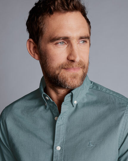 Schlichtes vorgewaschenes Oxfordhemd mit Button-down-Kragen - Atlantikgrün