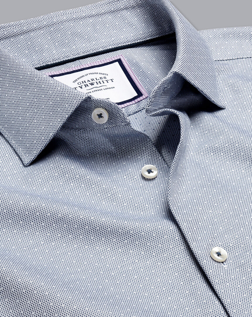 Semi-Cutaway Collar Non-Iron Stretch Texture Spot Shirt - Blue ...