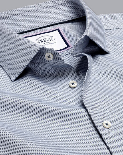 Semi-Cutaway Collar Non-Iron Stretch Texture Spot Shirt - Blue