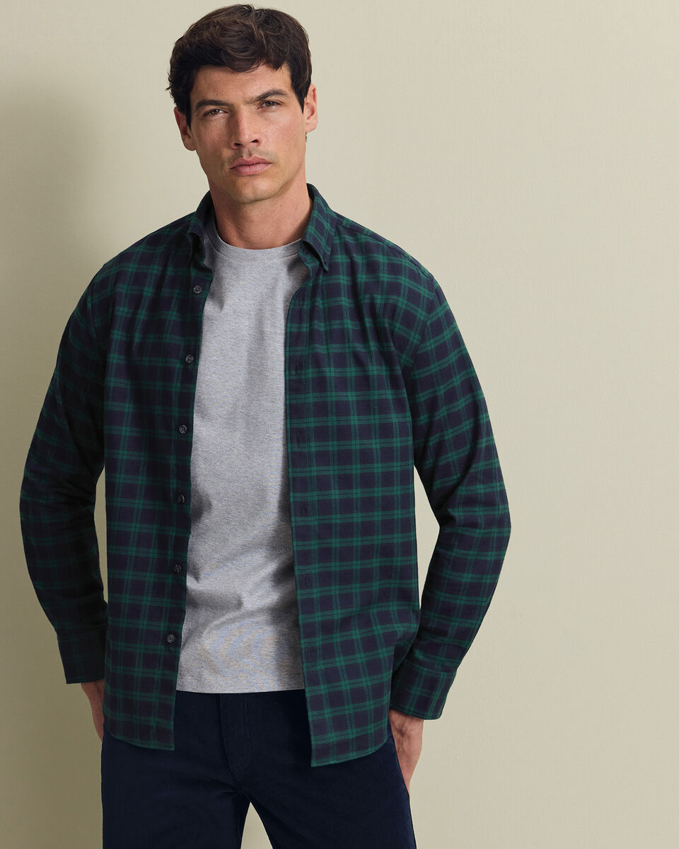 Brushed Flannel Check Shirt - Navy & Green