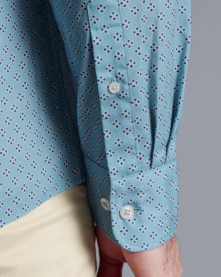 Button-Down Collar Non-Iron Stretch Poplin Diamond Print Shirt  - Aqua Green