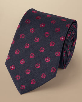 Schmutzabweisende Krawatte aus Seide mit Medaillon-Motiv - Jeansblau