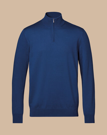 Merino Quarter Zip Sweater - Ocean Blue