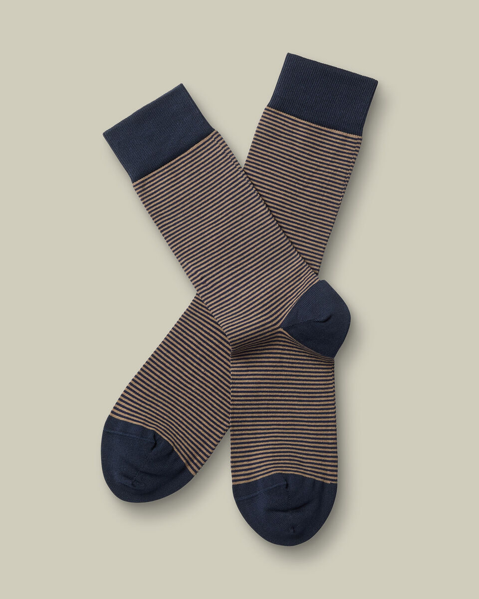 Cotton Stripe Socks - Camel & Navy&nbsp;
