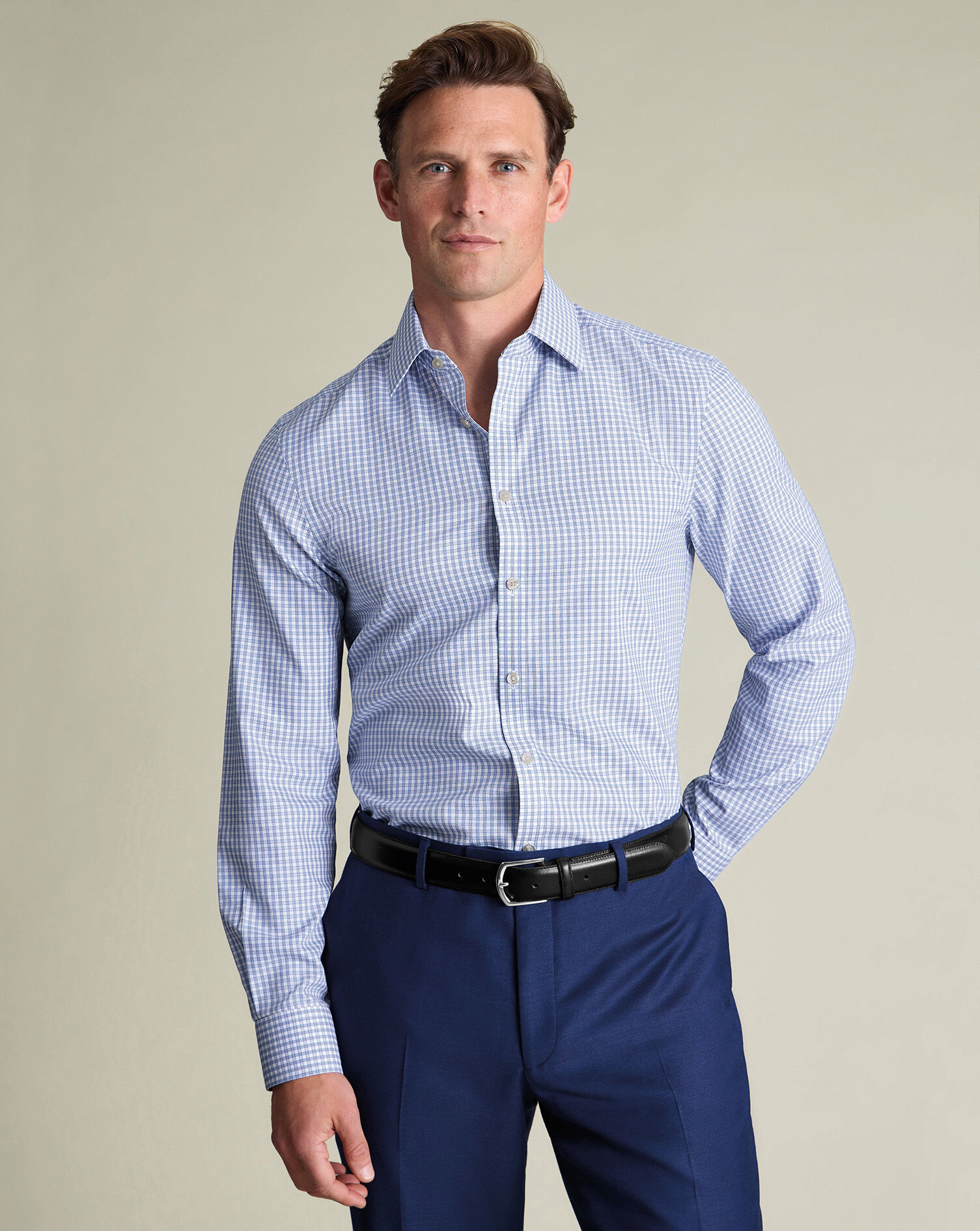Non-Iron Royal Oxford Check Shirt - Blue | Charles Tyrwhitt US