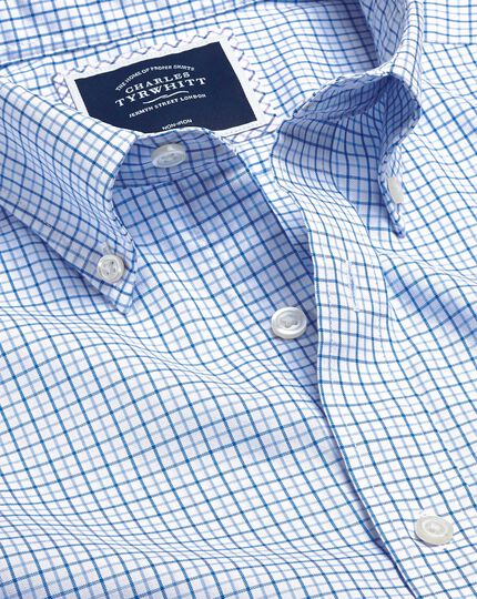 Button-Down Collar Non-Iron Stretch Oxford Check Shirt - Blue & Sky