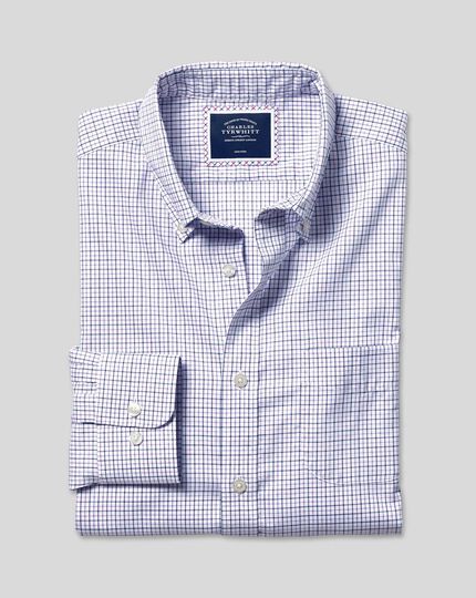 Button-Down Collar Non-Iron Stretch Oxford Check Shirt - Lilac & Navy