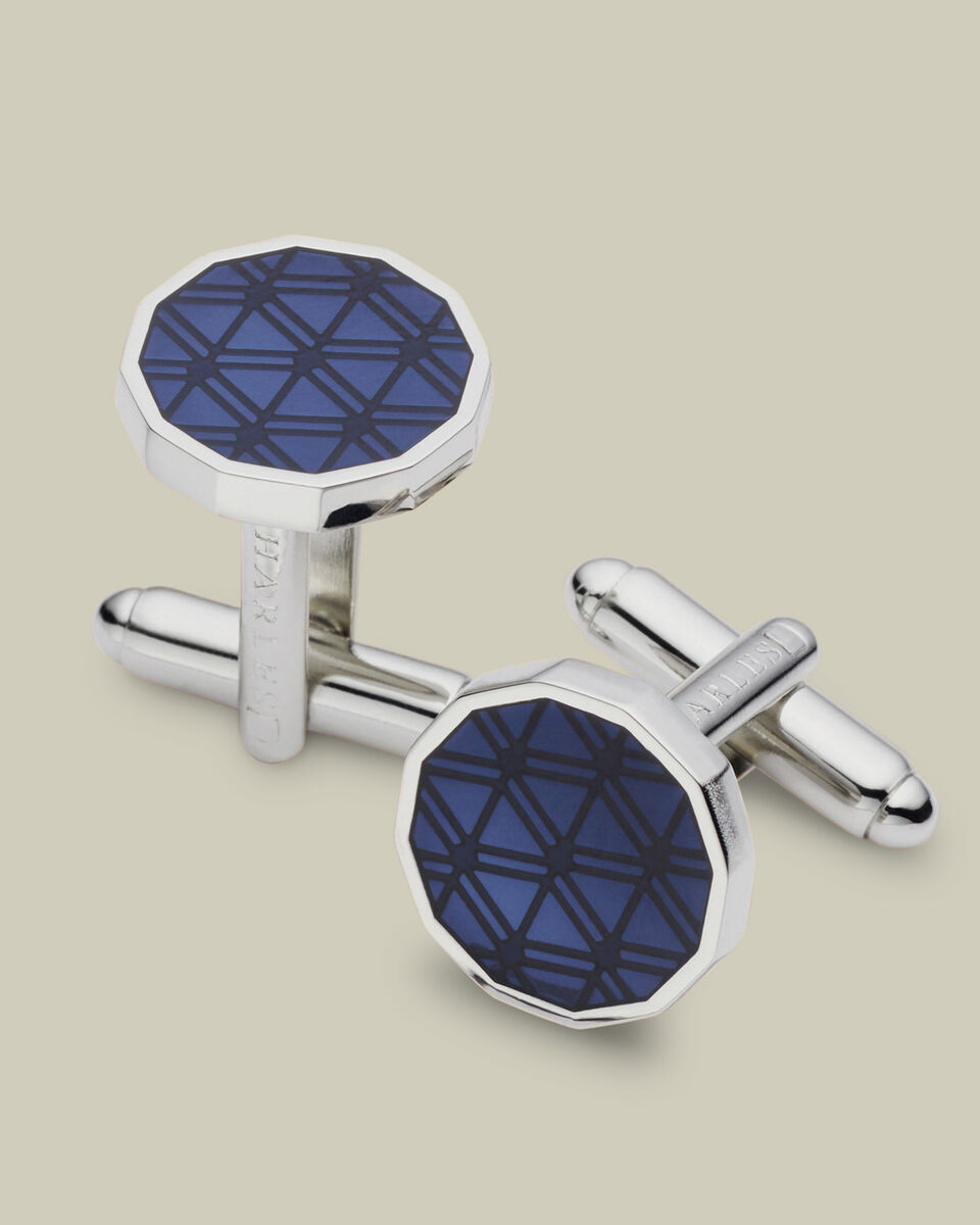 Boutons de manchette en émail à motif diamant - Bleu marine