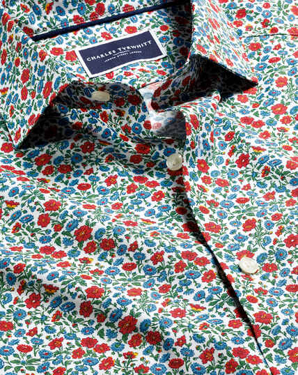 Hemd aus Liberty Fabrics mit Semi-Haifischkragen und Blumenmuster - Rot