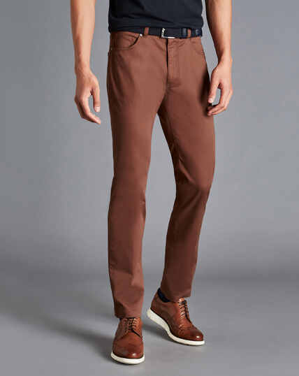 Cotton Stretch 5-Pocket Trousers - Rust